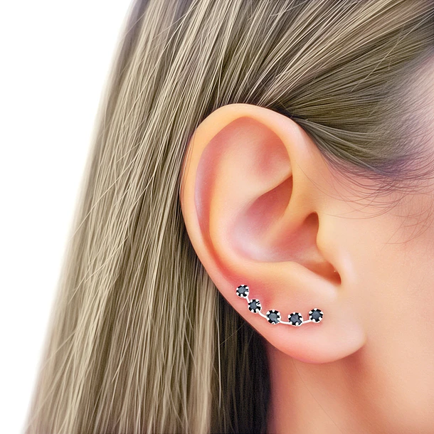 Aros Trepadores 5 Strass Negro Plata Fina 925 2