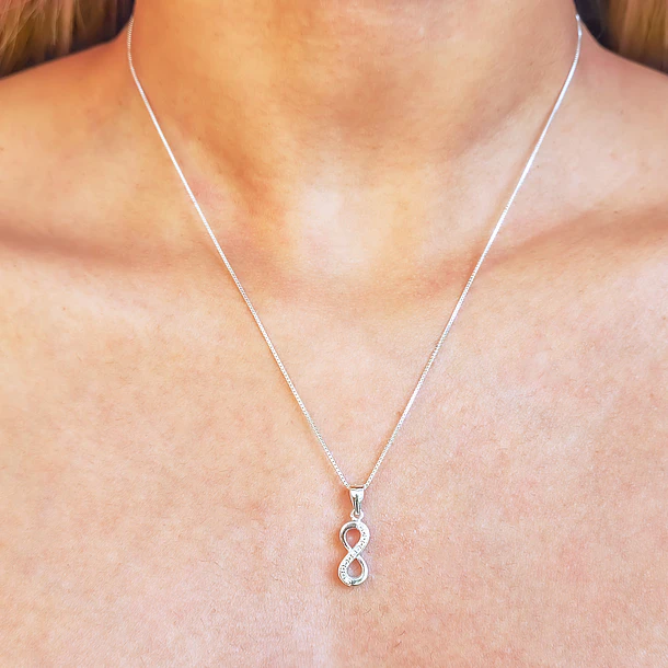 Collar Infinito Circón Blanco Plata Fina 925