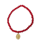 Pulsera Virgen De Los Rayos Cristal Rojo Enchapado Oro 18K 4