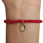Pulsera Virgen De Los Rayos Cristal Rojo Enchapado Oro 18K 2