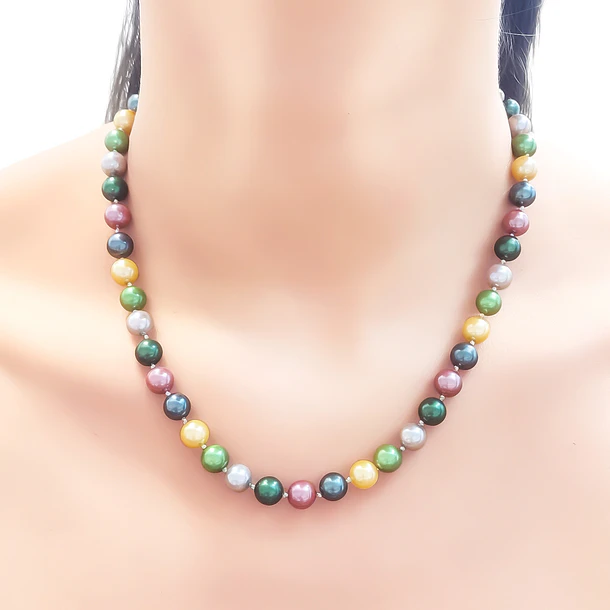 Collar Shellpearl 8mm Verde Amarillo Rosa Gris Plata Fina 925