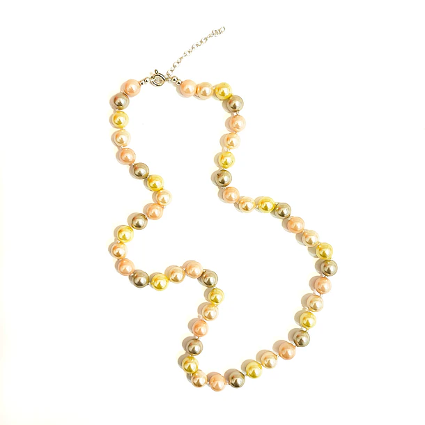 Collar Perlas Shellpearl 8mm Rosa Gris Crema Plata Fina 925 1
