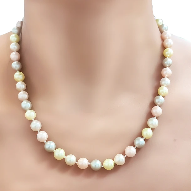 Collar Perlas Shellpearl 8mm Rosa Gris Crema Plata Fina 925 2