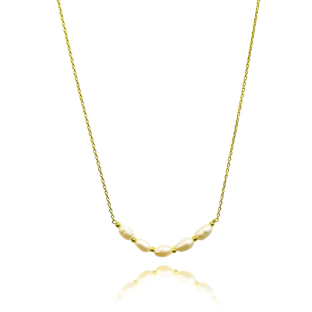 Collar Perla De Río Cadena Eslabón Enchapado Oro 18K 1