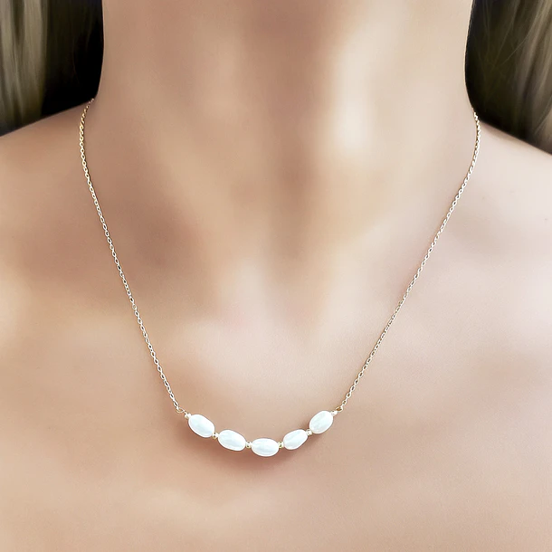 Collar Perla De Río Cadena Eslabón Enchapado Oro 18K 2