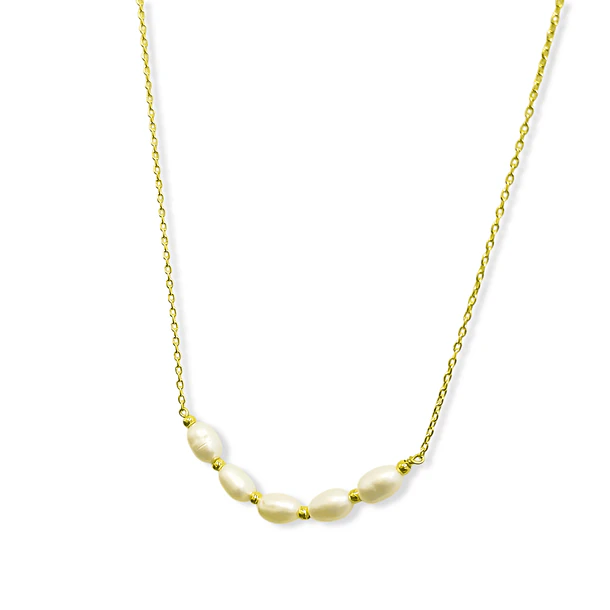 Collar Perla De Río Cadena Eslabón Enchapado Oro 18K 3