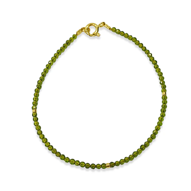 Pulsera Cristal Verde Olivo Enchapado Oro 18K 3