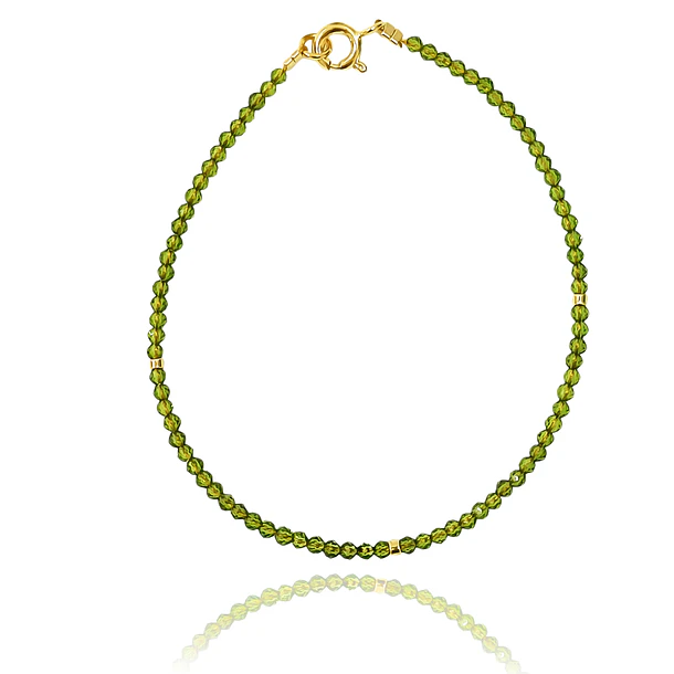 Pulsera Cristal Verde Olivo Enchapado Oro 18K
