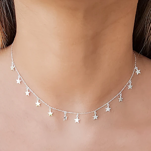 Collar Choker 12 Estrellas Plata Fina 925