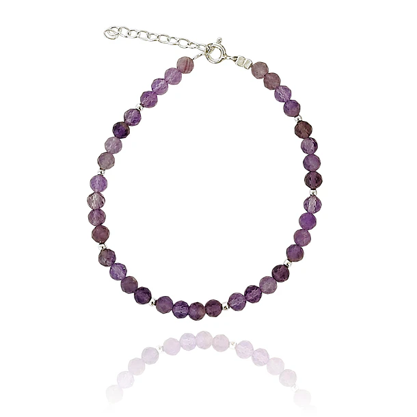 Pulsera Amatista Facetada 4mm Bolita Plata Fina 925