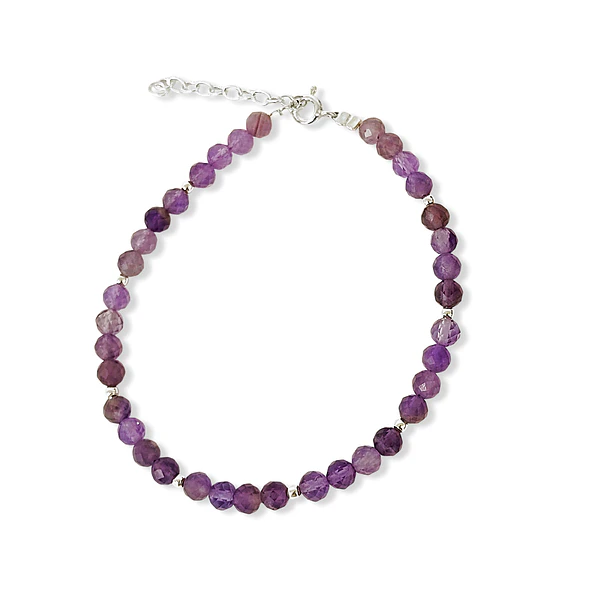 Pulsera Amatista Facetada 4mm Bolita Plata Fina 925 3