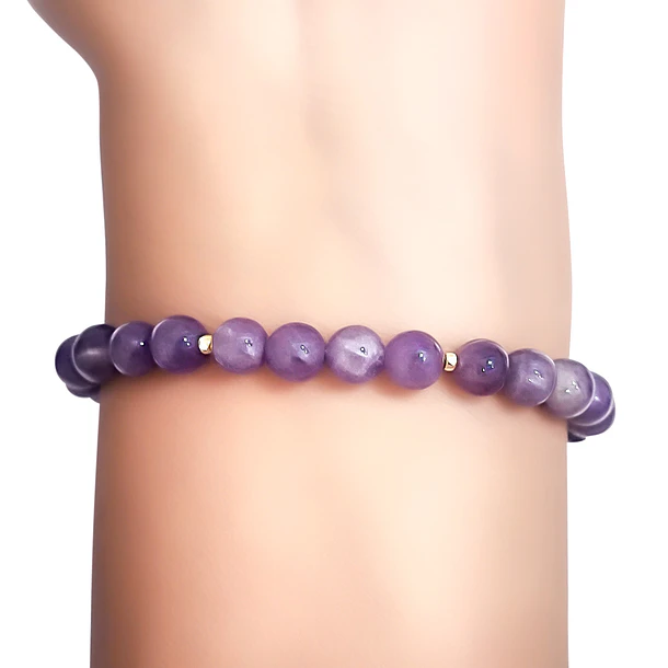 Pulsera Amatista 6mm Bolita Enchapado Oro 18K 2