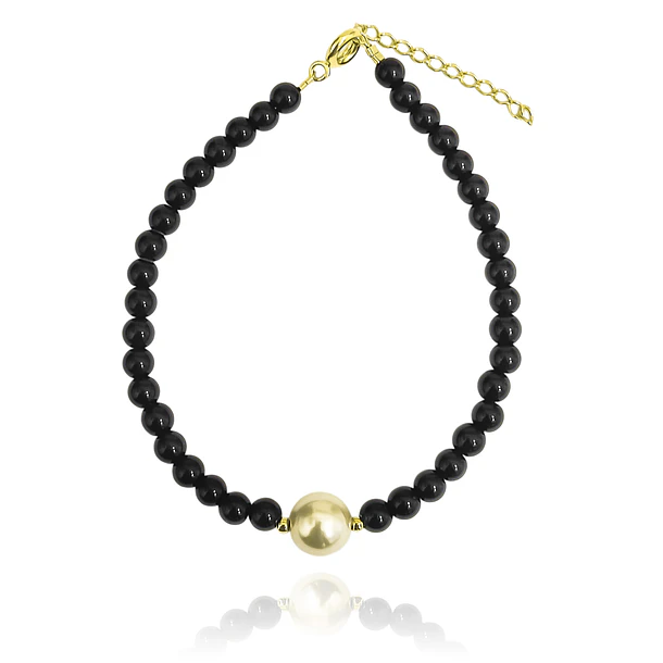 Pulsera Ónix 4mm Shellpearl 8mm Enchapado Oro 18K 1