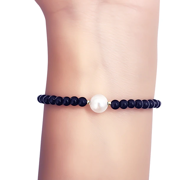Pulsera Ónix 4mm Shellpearl 8mm Enchapado Oro 18K 2