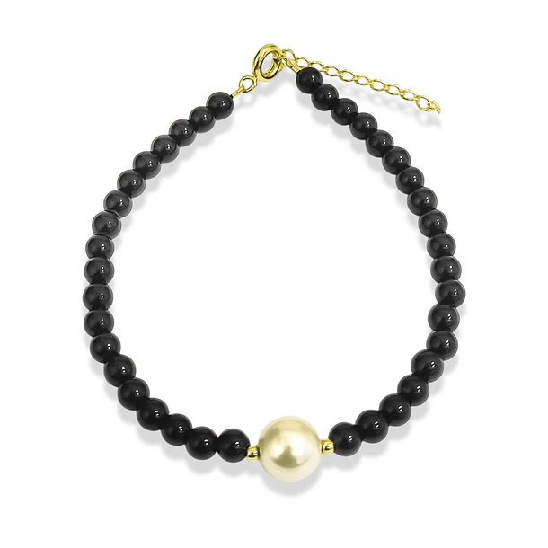 Pulsera Ónix 4mm Shellpearl 8mm Enchapado Oro 18K 3