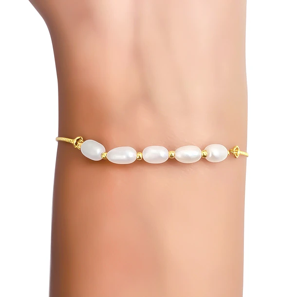 Pulsera Perla De Río Veneciana Enchapado Oro 18K Adaptable