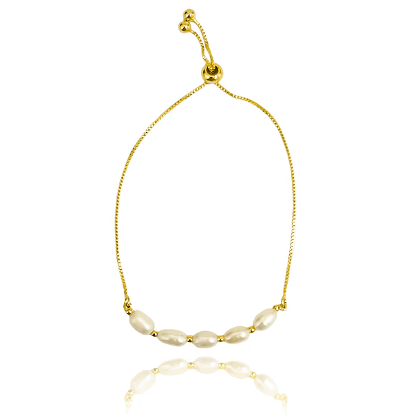 Pulsera Perla De Río Veneciana Enchapado Oro 18K Adaptable
