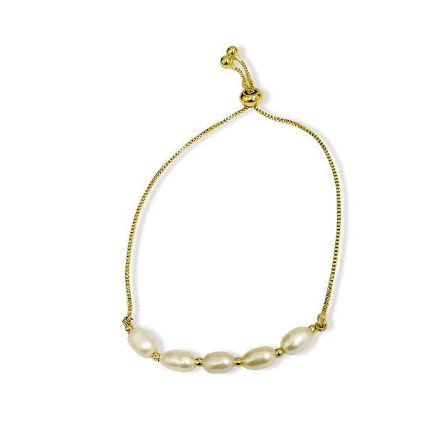 Pulsera Perla De Río Veneciana Enchapado Oro 18K Adaptable 3