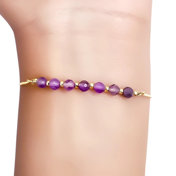 Pulsera Amatista Facetada 4mm Veneciana Enchapado Oro 18K Adaptable