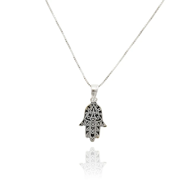 Collar Mano De Fátima Lámina Veneciana Plata Fina 925