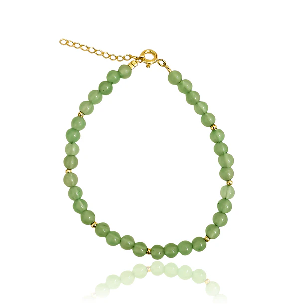 Pulsera Jade 4mm Bolita Enchapado Oro 18K