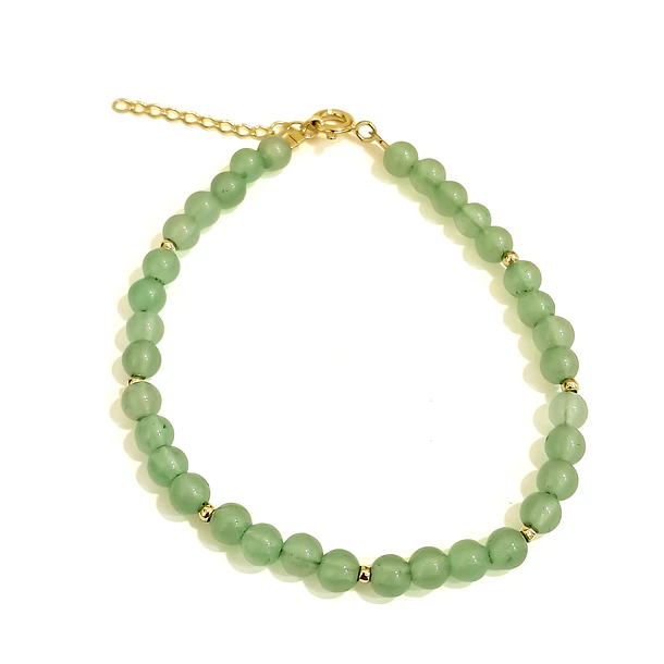 Pulsera Jade 4mm Bolita Enchapado Oro 18K 3