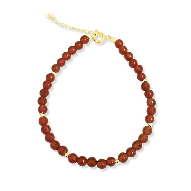 Pulsera Cornalina Redondo 4mm Enchapado Oro 18K  3