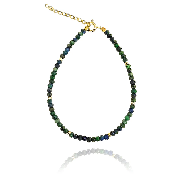 Pulsera Azurita Facetada 3mm Enchapado Oro 18K
