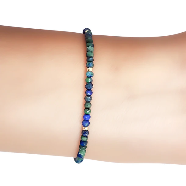 Pulsera Azurita Facetada 3mm Enchapado Oro 18K