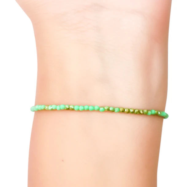 Pulsera Verde Dorado Cristal Enchapado Oro 18K