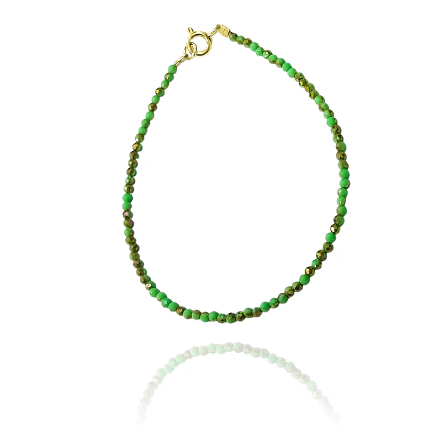Pulsera Verde Dorado Cristal Enchapado Oro 18K