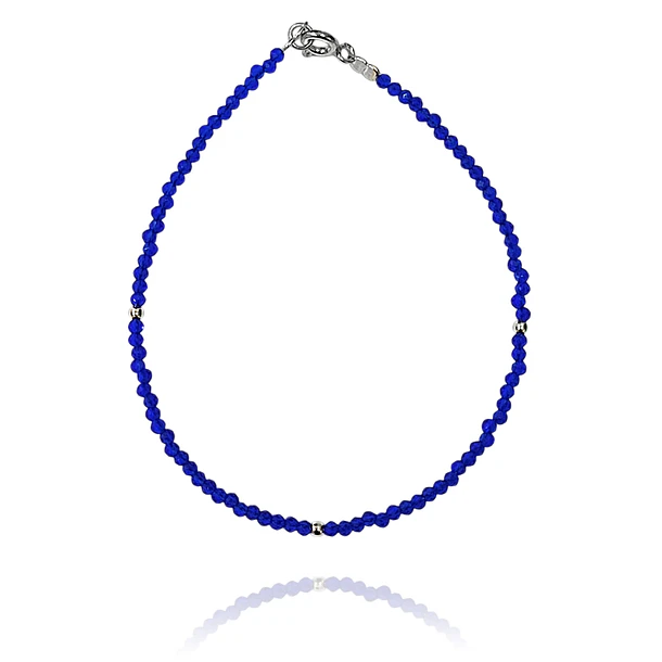 Pulsera Cristal Azul Bolita Plata Fina 925