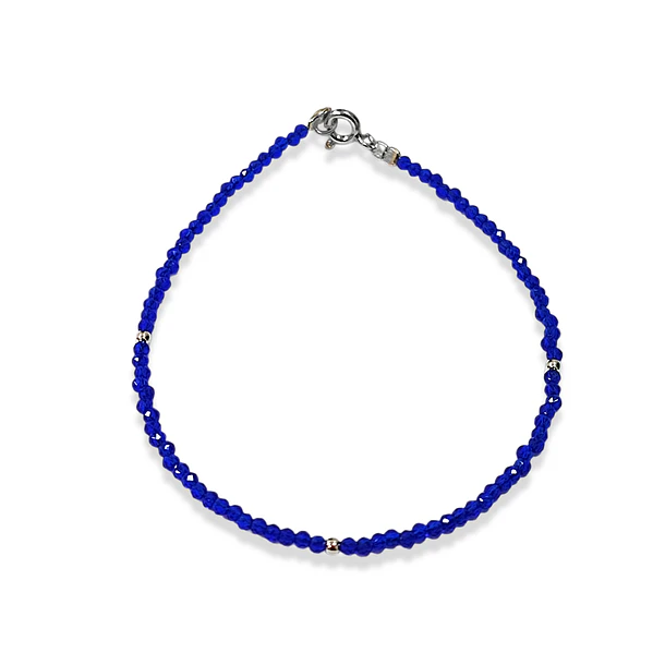 Pulsera Cristal Azul Bolita Plata Fina 925 3