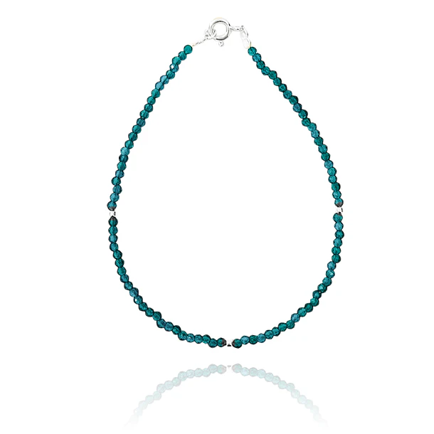 Pulsera Cristal Verde Petróleo Bolita Plata Fina 925