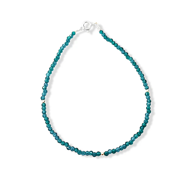 Pulsera Cristal Verde Petróleo Bolita Plata Fina 925 3
