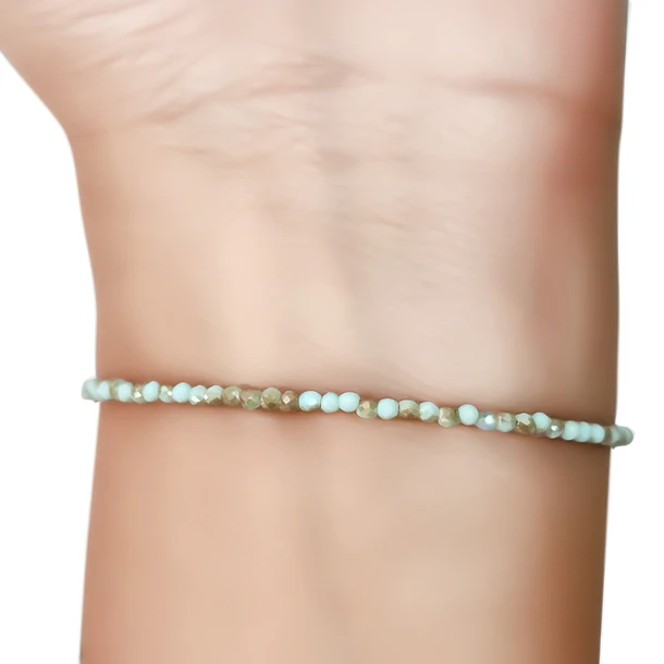 Pulsera Cristal Celeste Dorado Enchapado Oro 18K 2
