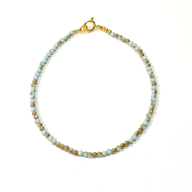 Pulsera Cristal Celeste Dorado Enchapado Oro 18K 3