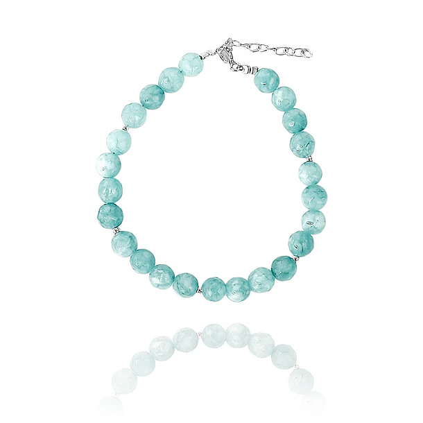 Pulsera Jade Azul Facetado 6mm Plata Fina 925