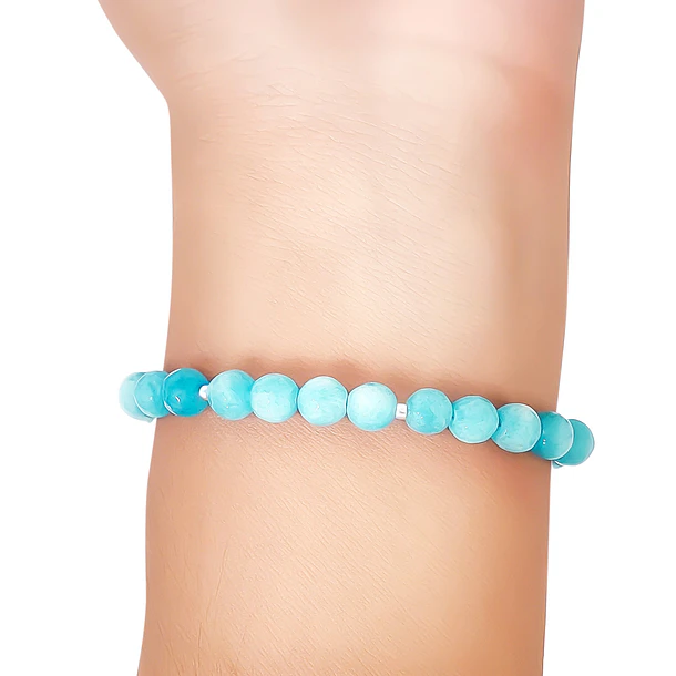 Pulsera Jade Azul Facetado 6mm Plata Fina 925