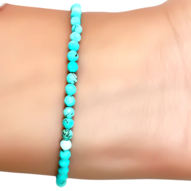 Pulsera Turquesa Facetada 3mm Plata Fina 925