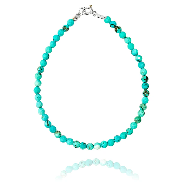 Pulsera Turquesa Facetada 3mm Plata Fina 925