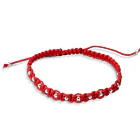 Pulsera Tejida Cordón Rojo Bolitas Plata Fina 925 3