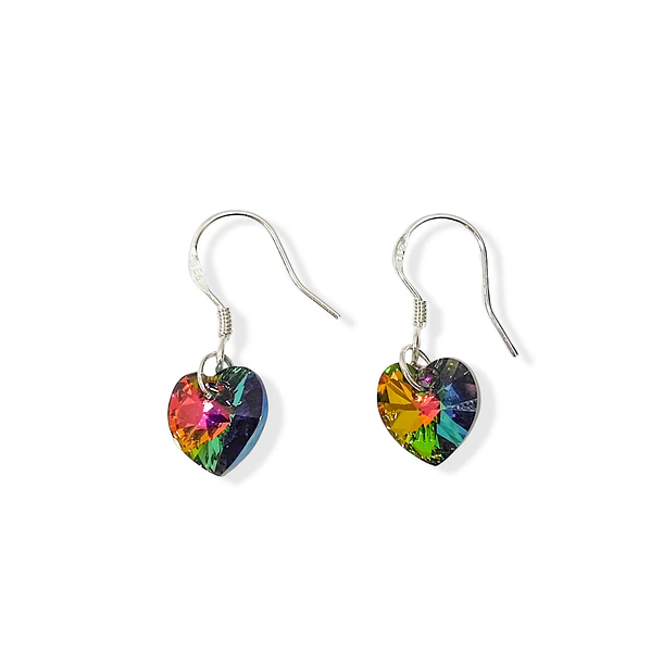 Aros Corazón Cristal Austríaco Vitrail Gancho Plata Fina 925 3