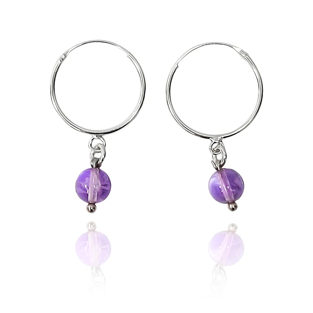 Aros Argolla Amatista 6mm Plata Fina 925