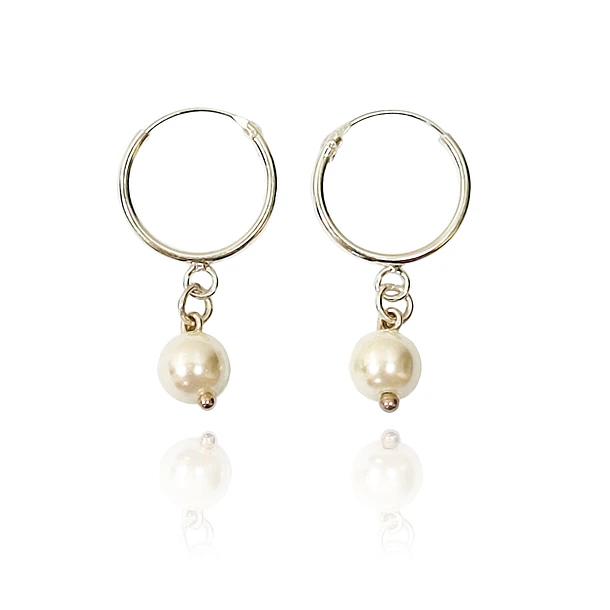 Aros Argolla Perla Shellpearl 6mm Plata Fina 925