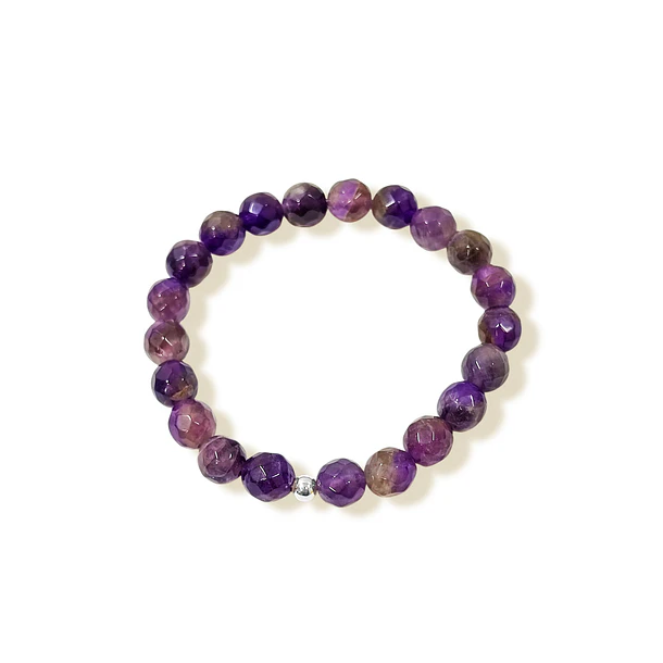 Pulsera Amatista 8mm Facetada Plata Fina 925
