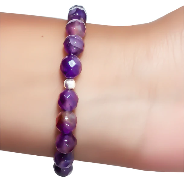 Pulsera Amatista 8mm Facetada Plata Fina 925