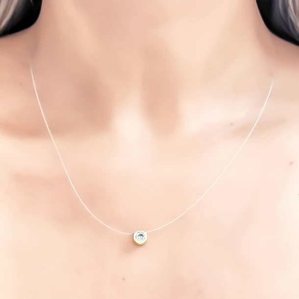 Collar Invisible Punto De Luz 6mm Enchapado Oro 18K 2