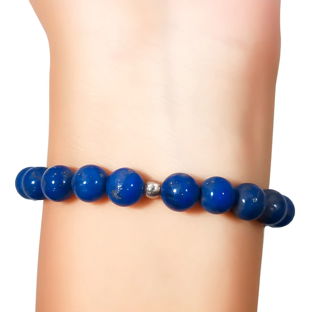 Pulsera Lapislázuli 8mm Bola Elasticada