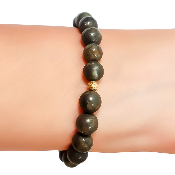 Pulsera Pirita 8mm Bolita Enchapada Oro 18K Elasticada